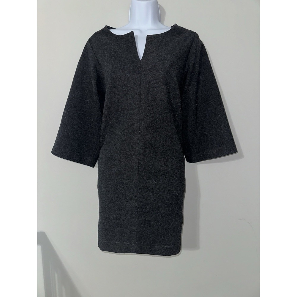 Shop Meg Charcoal Grey Wool Feel V‎ Neck Dress 3/4 Sleeve EUC Size M